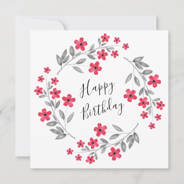 Carte Aquarelle gris rouge Fleur Wreath (Devant)