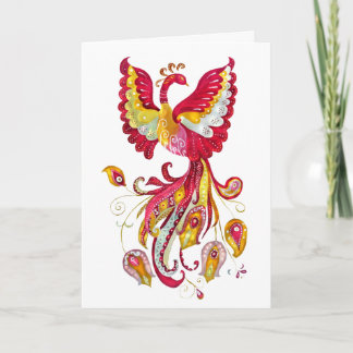 Carte Aquarelle Imaginaire Foyer ou Oiseau rouge Phoenix