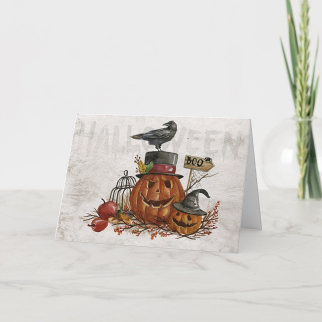 Carte Aquarelle Jack-O-Lanterns (Devant)