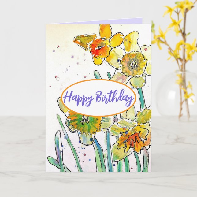 Carte Aquarelle jaune jonquille de printemps (Fleur jaune)