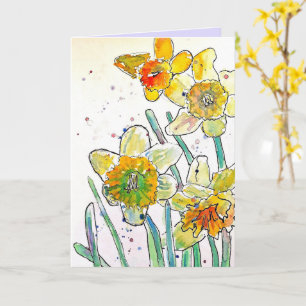 Carte Aquarelle jaune jonquille de printemps