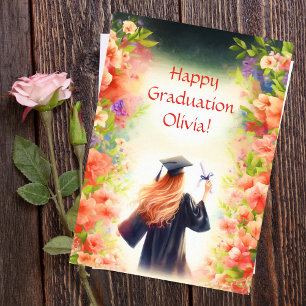 Carte Aquarelle Joyeuse Fille Blonde de Remise des Diplô