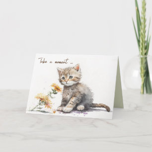 Carte Aquarelle Kitten Avec Maisonnette