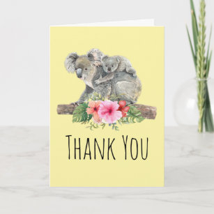Carte Aquarelle Koala Oears mignonne Maman & Baby Merci