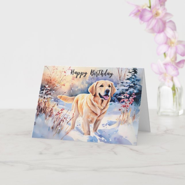 Carte Aquarelle Labrador Chien dans la neige Joyeux anni (Orchidée)