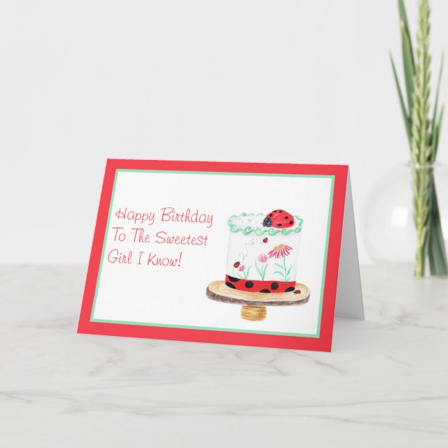 Carte Aquarelle Lady Bug Cake Joyeux Anniversaire (Devant)