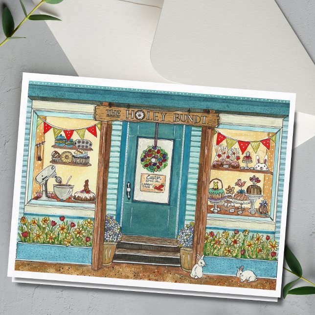 Carte aquarelle Lapins de Pâques et boutique de gâ (Créateur téléchargé)