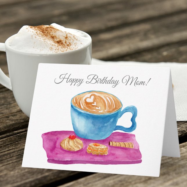 Carte Aquarelle Latte Avec Cookies Joyeux Anniversaire M (Créateur téléchargé)