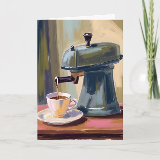 Carte aquarelle latte machine à café antique (Devant)