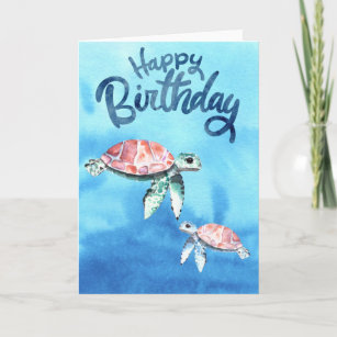 Carte Aquarelle Les tortues de mer Joyeux anniversaire