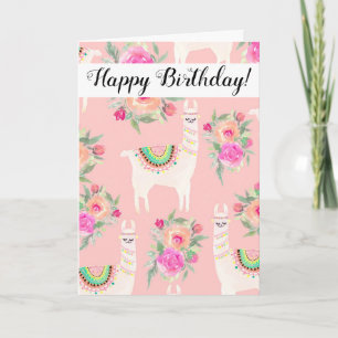 Carte Aquarelle Llama Floral Anniversaire