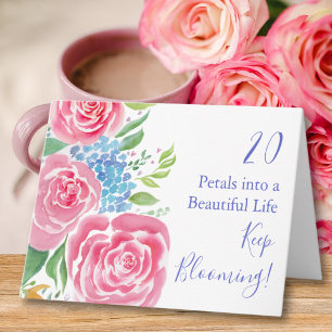 Carte Aquarelle Loose Roses & Hydrangea 20e anniversaire
