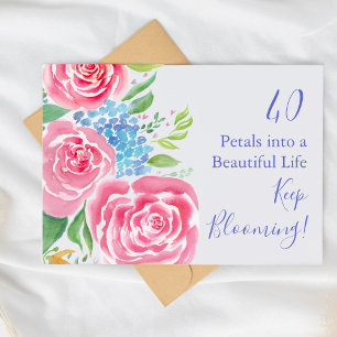 Carte Aquarelle Loose Roses & Hydrangea 40e anniversaire