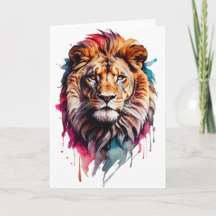 Carte Aquarelle Male Lion Splatter Art Portrait Blank