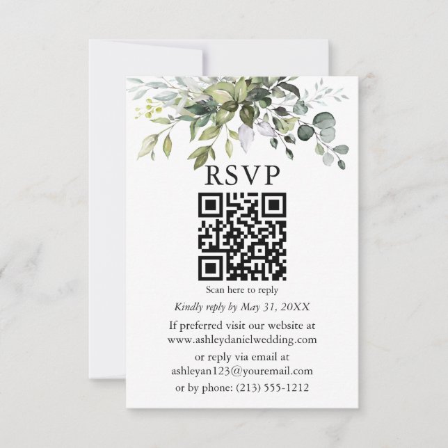 Carte Aquarelle Mariage de verdure QR RSVP (Devant)
