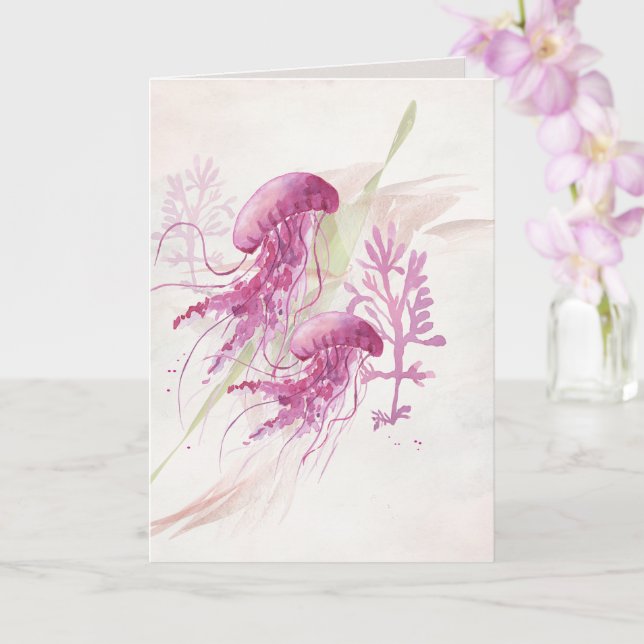 Carte Aquarelle Méduses Éthérées (Orchidée)