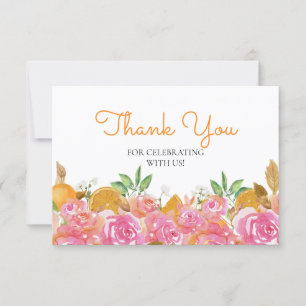 Carte Aquarelle Merci floral orange et rose