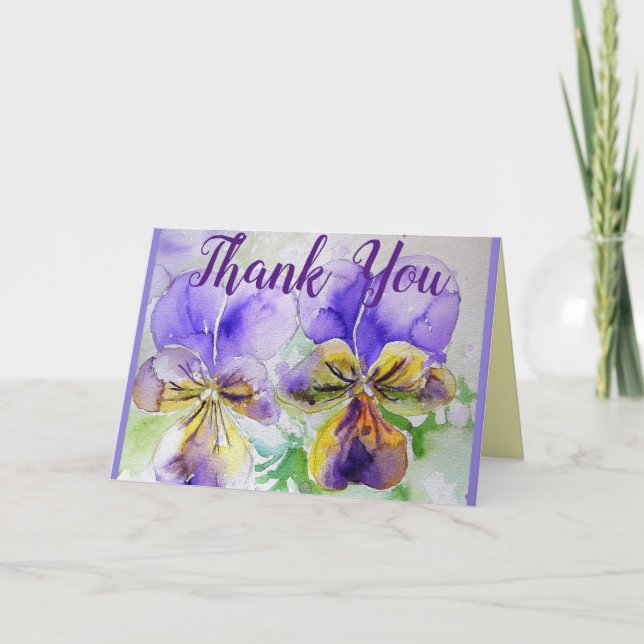 Carte aquarelle Merci Pansy Violet Pourpre (Devant)