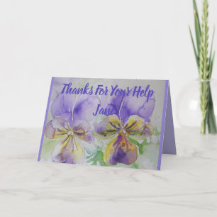 Carte aquarelle Merci Pansy Violet Pourpre