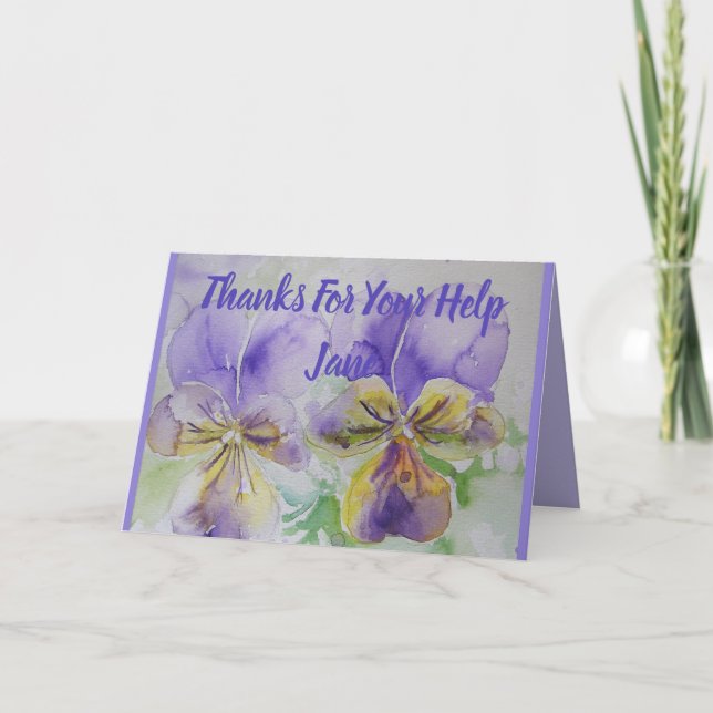 Carte aquarelle Merci Pansy Violet Pourpre (Devant)