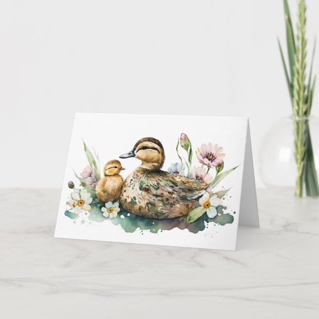 Carte Aquarelle mère canard et canard (Devant)