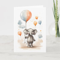 Aquarelle mignonne Éléphant Rouge Bleu Ballons Blo