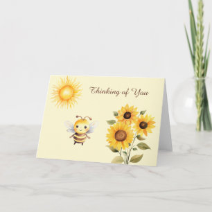 Carte Aquarelle mignonne Miel Abeille et Tournesol