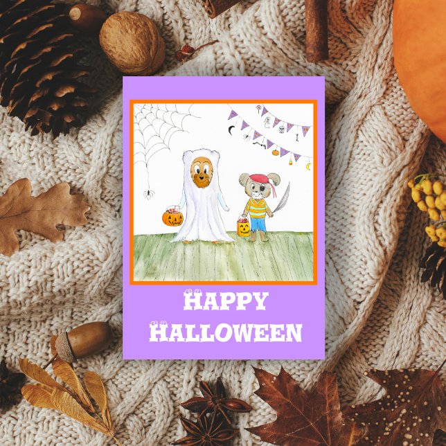 Carte Aquarelle mignonne Nounours heureux Halloween (Kids will find this adorable Halloween card!)