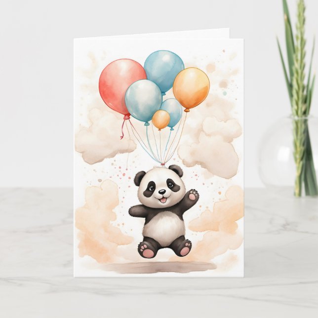 Carte Aquarelle mignonne Panda Jaune Bleu Bleu Blancs (Devant)