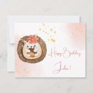 Carte Aquarelle mignonne simple Hérisson Joyeux annivers