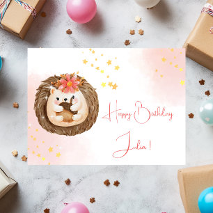 Carte Aquarelle mignonne simple Hérisson Joyeux annivers