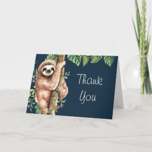 Carte Aquarelle mignonne Sloth & Merci Feuille Tropical