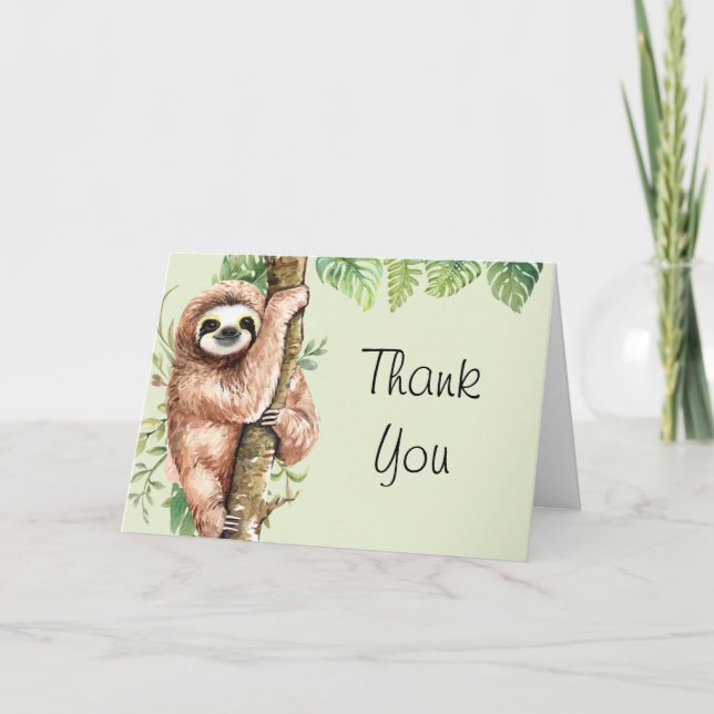 Carte Aquarelle mignonne Sloth & Merci Feuille Tropical (Devant)
