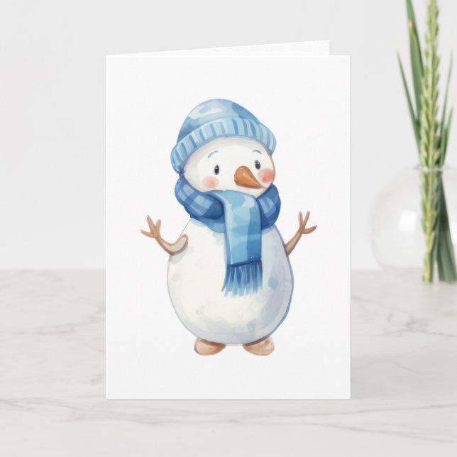 Carte Aquarelle mignonne Snowman (Devant)