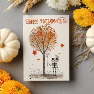 Carte Aquarelle mignonne Squelette Joyeux Halloween