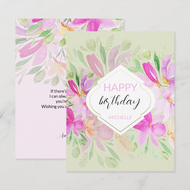 Carte Aquarelle Moderne Bohème Fleur de Lilas (Devant / Derrière)