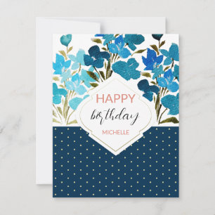 Carte Aquarelle moderne Boho Blue Flural peint à la main