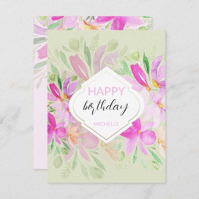 Carte Aquarelle moderne Boho Lilac Floral (Devant / Derrière)
