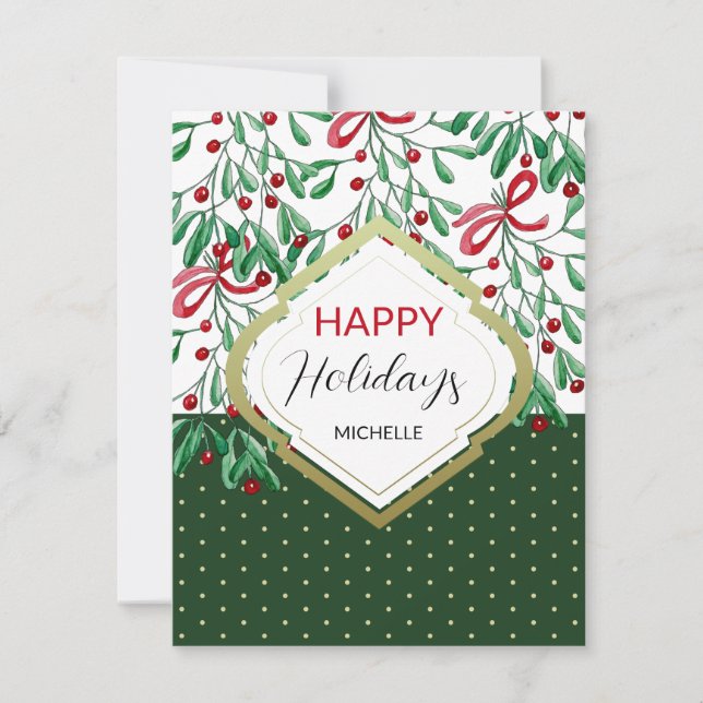 Carte Aquarelle moderne Boho Mistletos vacances (Devant)