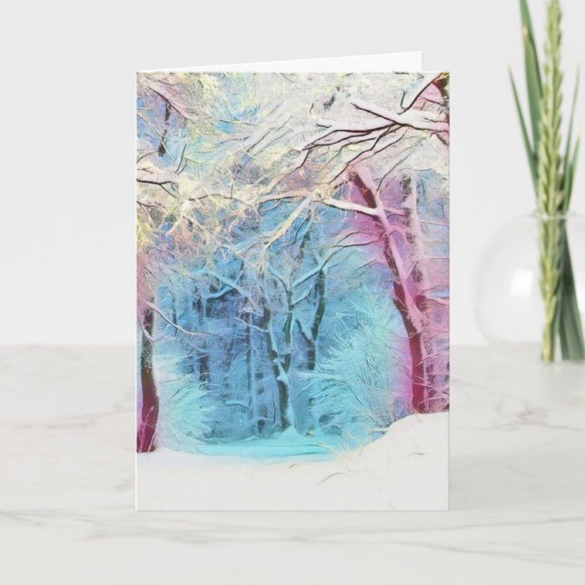 Carte Aquarelle moderne d'arbres enneigés colorés (Devant)