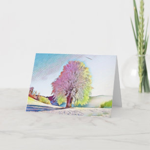 Carte Aquarelle moderne des arbres enneigés colorés