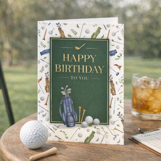 Carte Aquarelle motif de golf bleu vert Joyeux Anniversa (Créateur téléchargé)