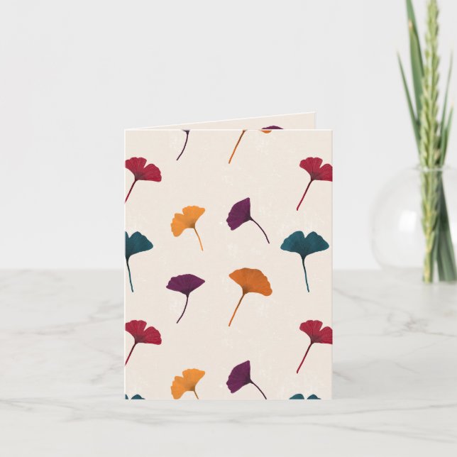 Carte Aquarelle Motif Ginkgo Leaf Automne Couleurs d'aut (Devant)