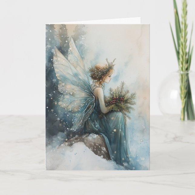 Carte Aquarelle Noël Aqua Fairy in Snowfield (Devant)