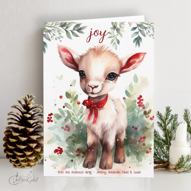 Carte Aquarelle Noël Chèvre bébé Joie (goat lover's Christmas Cards - baby goats in watercolor - 5th in a series of 8  #zazzlemade)