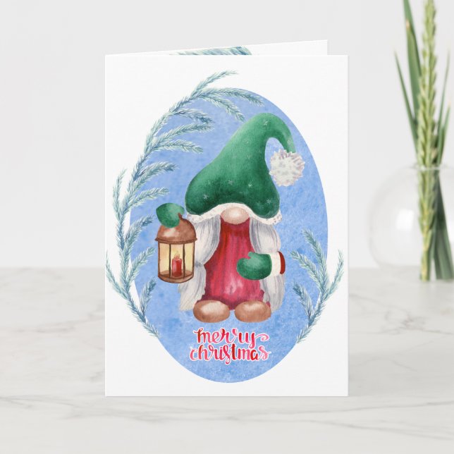 Carte Aquarelle Noël Gnome (Devant)