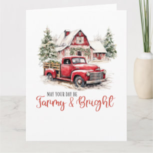 Carte Aquarelle Noël Vintage Camion et grange