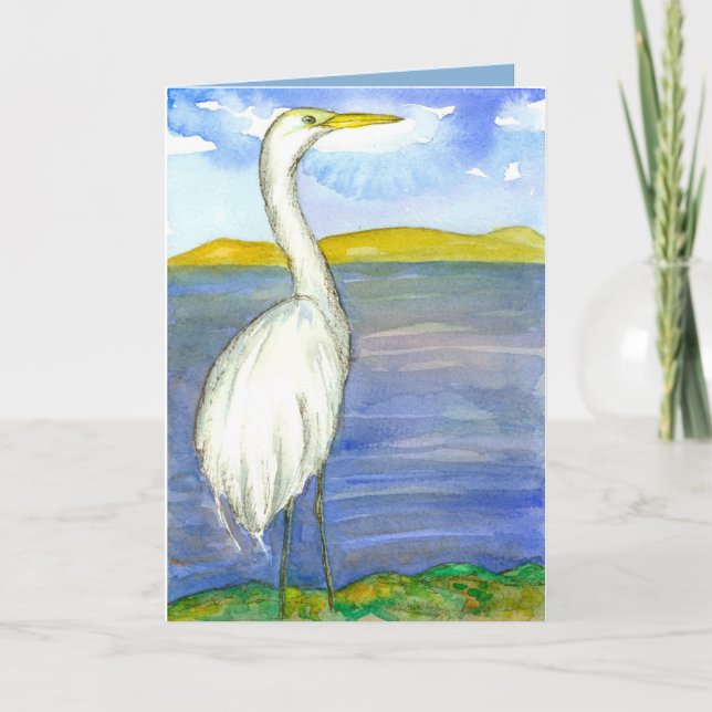 Carte Aquarelle Oiseau Egret Penser De Vous (Devant)