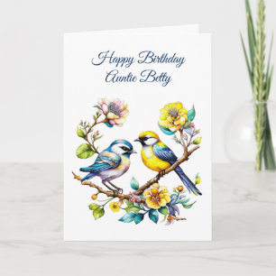 Carte Aquarelle Oiseaux et fleurs Anniversaire de la tan