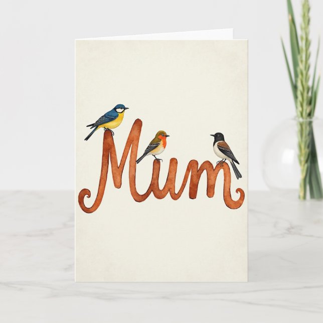 Carte aquarelle Oiseaux et Maman (Devant)